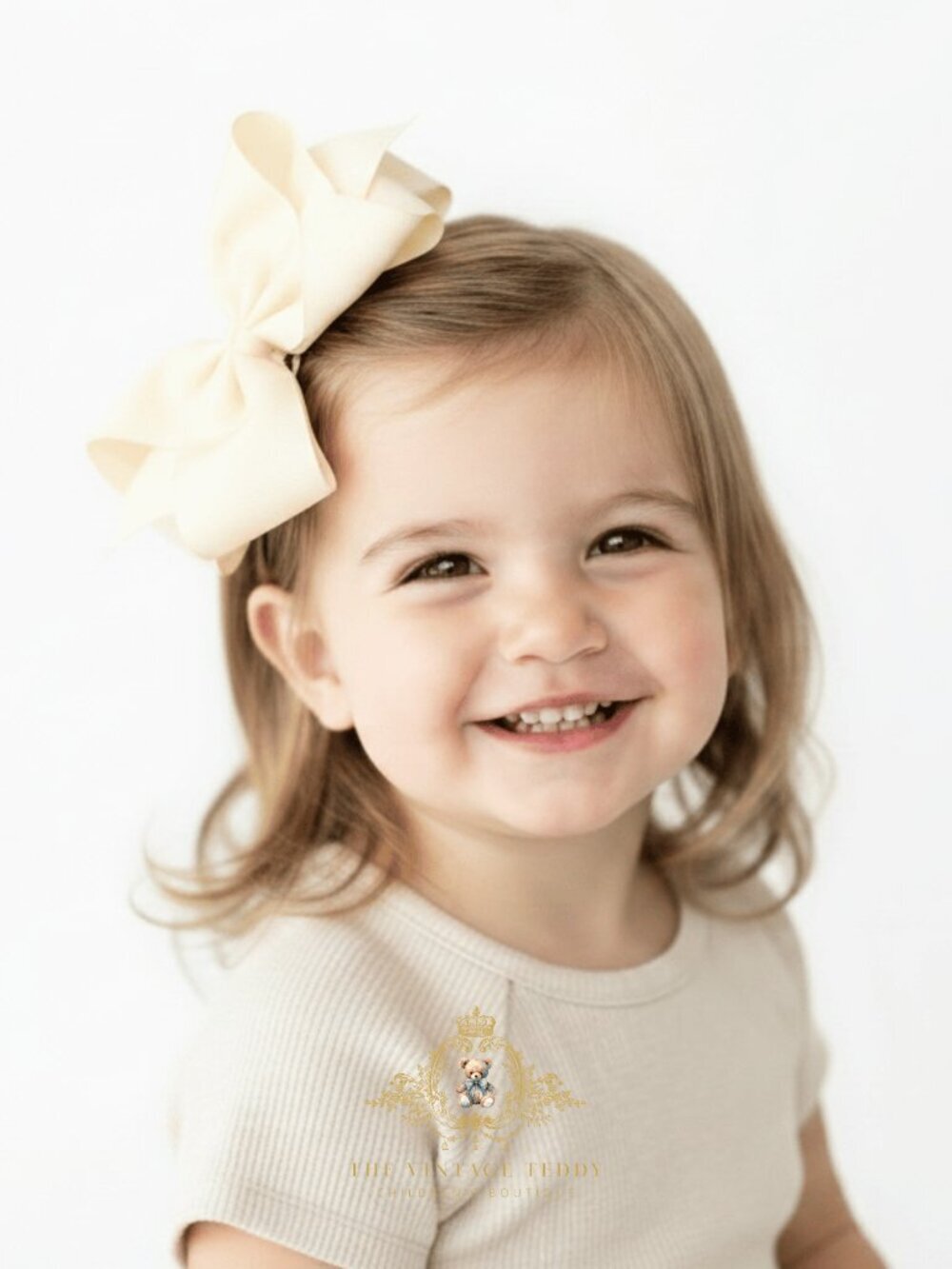 Pretty Girls Hair Bows Grosgrain Ribbon Clips Hair Accessories Cream 6 Inch